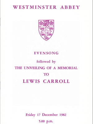 Westminster Abbey Evensong Program: Laying of the Lewis Carroll Stone