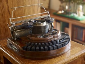 Charles Dodgson's typewriter, pictured in Charlie Lovett's home